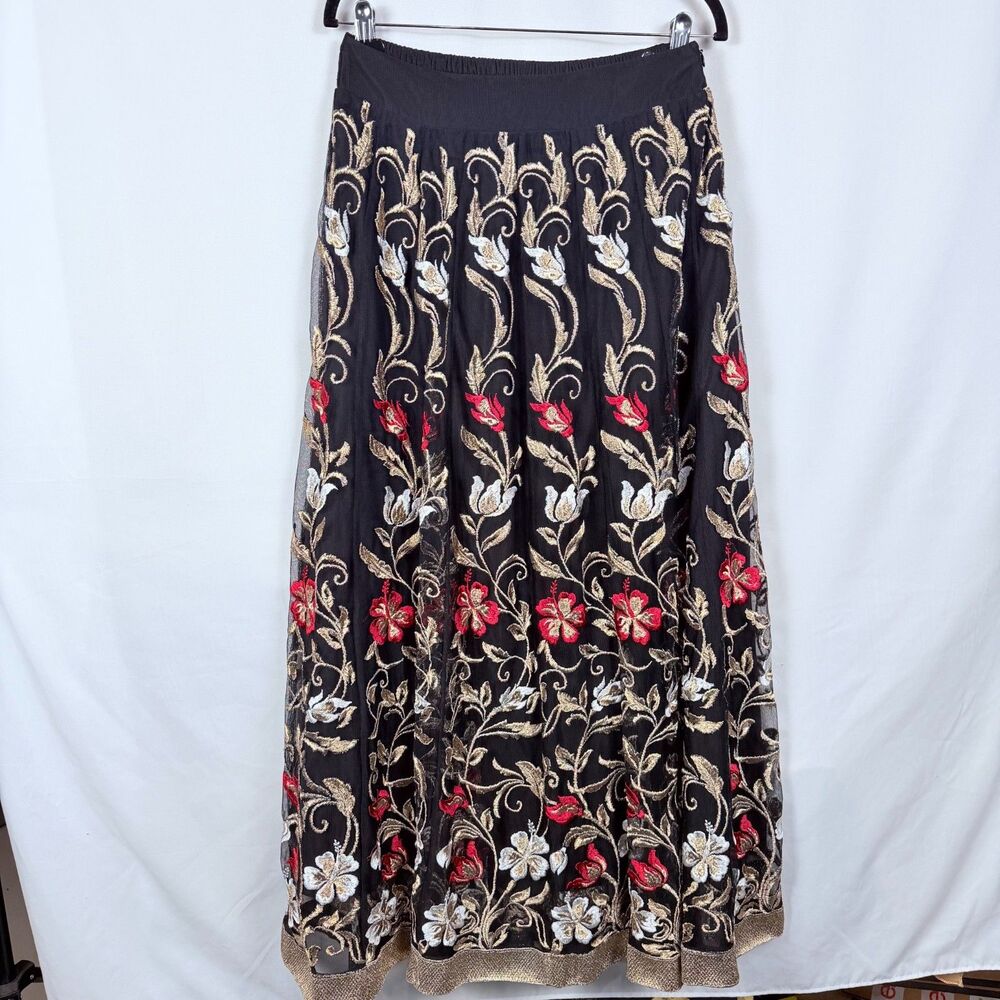 Soft Surroundings Paisley Floral Embroidered Metallic Mesh Maxi Skirt Boho XS
